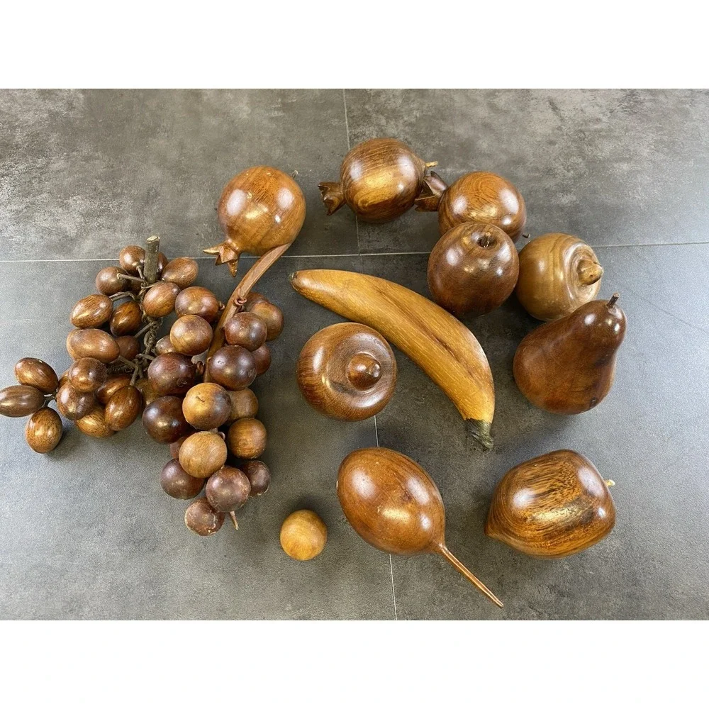 VTG Wooden Mid-Century Lot of 13 Wooden Fruit